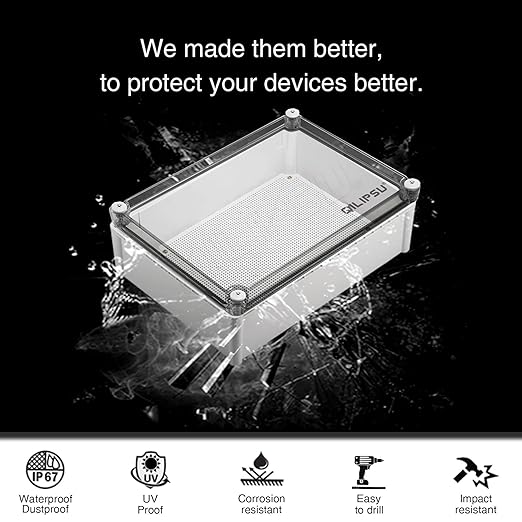 QILIPSU Outdoor Junction Box IP67 Waterproof Project Box ABS Plastic Weatherproof Electrical Enclosure Clear Cover (15"x11"x5.1" CC)
