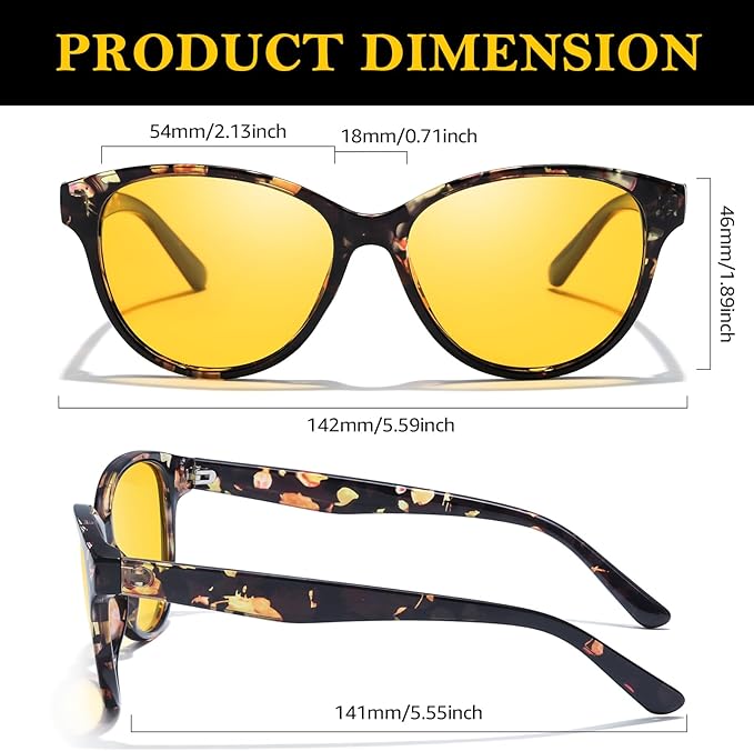 TJUTR Night Vision Driving Glasses for Men & Women, Polarized Anti Glare Yellow Lens Glasses for Night Time Safety TN2582N