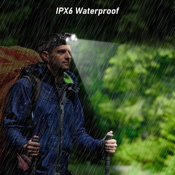 Blukar LED Headlamp, Super Bright Rechargeable Headlight Flashlight - 3 Lights 5 Modes,Zoomable,Spotlight&Floodlight Combination, IPX6 Waterproof, 20+Hrs Runtime for Running,Hiking,Camping etc.