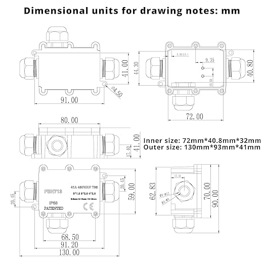 MAKERELE Waterproof Junction Box 3 Way IP68 Cable Connector Wire Range 5 to 15mm Underground Electrical Junction Box with Screw Terminal Block External Power Cord Junction Boxes
