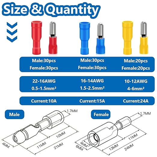 smseace 160pcs Bullet Wire connectors with Stripping/Cutting/Crimping Tool 22-10AWG Insulated Male/Female Bullet Connector kit for Automotive Boat Stereo Industrial Equipment