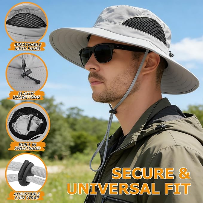 EINSKEY Solar Powered Fan Hat, UPF50+ Wide Brim Bucket Hat with Ultralight Clip-On Fans for Outdoor Hiking Fishing Gardening