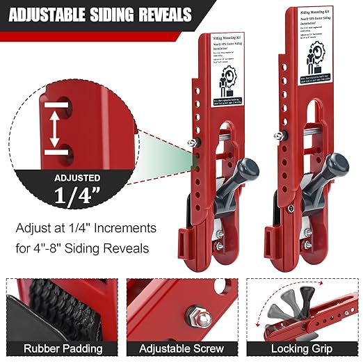 Siding Installation Tools, Siding Mounting Kit, Compatible with 5/16-Inch Fiber Cement, Lap Side Gauge/Clamps with Adjustable Reveals (Red)