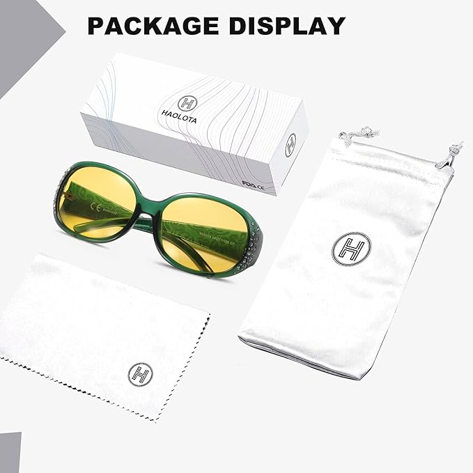 HAOLOTA Night Vision Driving Glasses Women Anti Glare Polarized, Wrap Around Nighttime Safety Glasses UV Protection