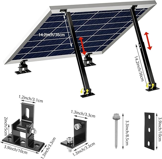 Adjustable Solar Panel Tilt Mount Brackets Aluminum Alloy Solar Panel Mounting Support up to 50 70 100 150 200 300 400 Watt Solar Panel for Flat Surface Roof RV Boat Off-Grid (Mount Only) Black