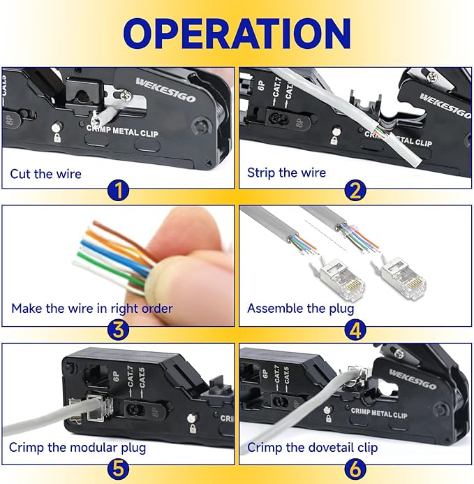 Network Crimper, Network Cable Stripper Cutter RJ45 Crimping Tool Ethernet Wire Cutter Crimper Crimping pliers for RJ11 RJ12 RJ45 6P6C/4C,8P8C Cat7 Cat6A Cat6 Cat5E Cat5 Modular Plugs Connectors
