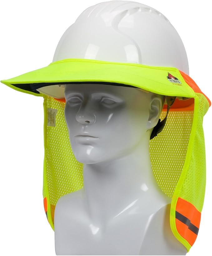 EZ-Cool 396-801FR-YEL FR Treated Hi-Vis Hard Hat Neck Sun Shade Shield Accessories with Visor, Large, Yellow - Fits Both Cap Style & Full Brim Hard Hats