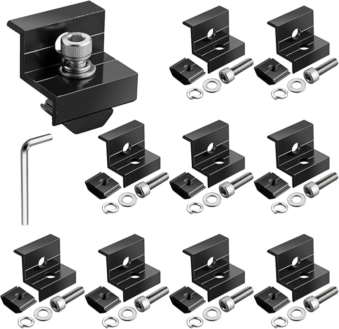 10pcs Solar Panel End Clamp 30mm/35mm, Anbte Aluminum Z Brackets for Solar Panels Solar Mounting Brackets Kit with Nuts Bolts for Solar Panel Pv Mounting System Install Accessories (Black)