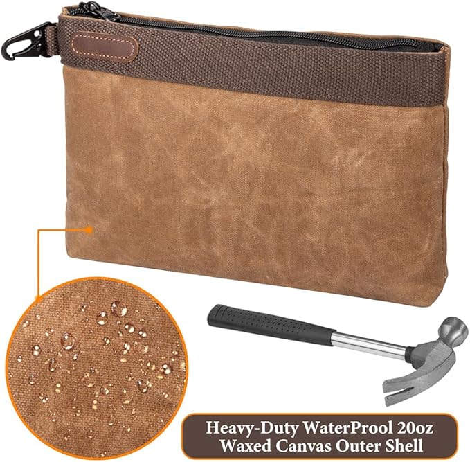 Waxed Canvas Tool Pouches 4 Pack – 11-Inch Heavy-Duty Zipper Tool Bags Set, Waterproof Utility Storage Pouches for Tools, Cables, Gear & Supplies – Rugged Tool Organizer Bags