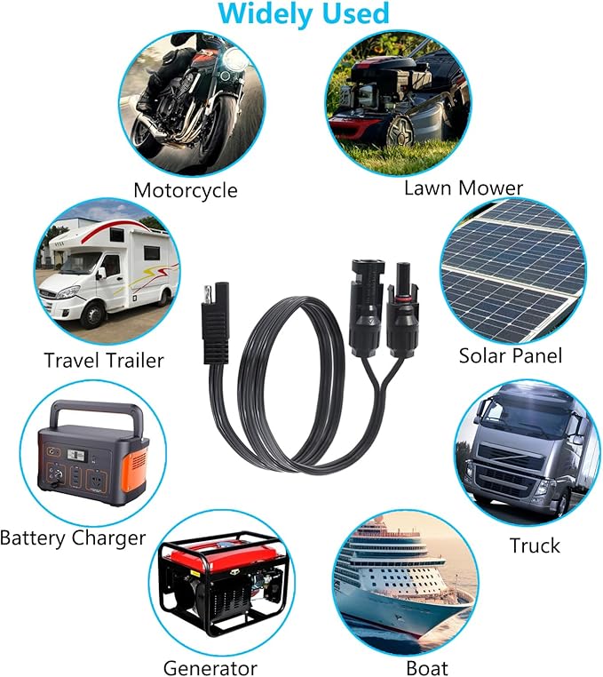 Solar Panel to SAE Adapter Cable 14AWG SAE Connector to Male & Female Solar Connectors Extension Wire for Solar Panels RVs Battery Charger kit with SAE Polarity Reverse Adapter 2FT