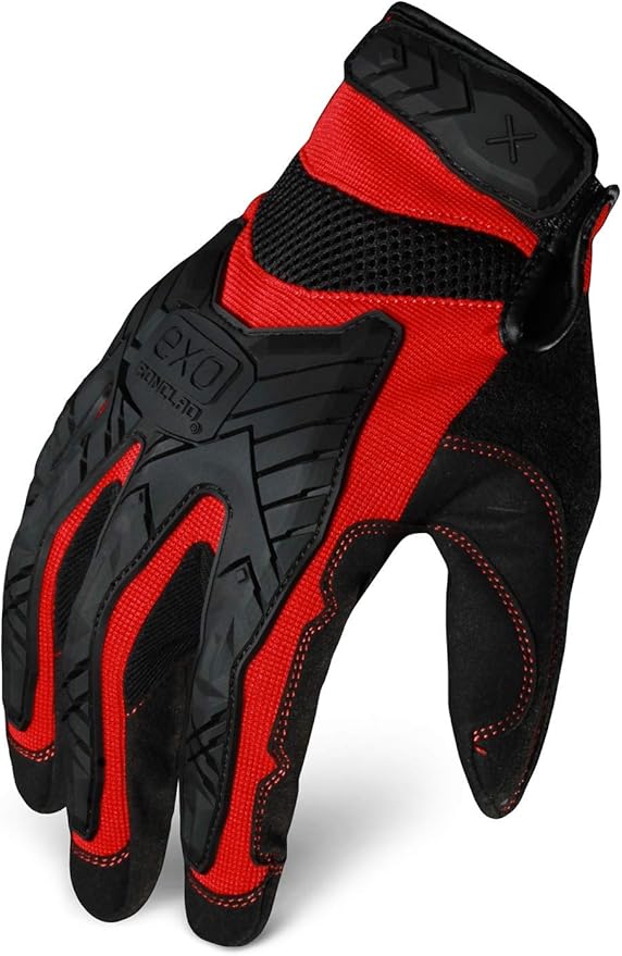 Ironclad EXO Motor Impact Glove; Work Gloves, TPR Impact Protection, (1 Pair), EXO2-MIGR-03-M,Black & Red