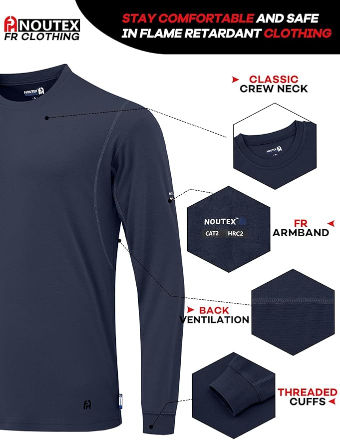 FR Shirts for Men 5.5oz Lightweight Bird's Eye Mesh Back Panel for Ventilation Long Sleeve CAT2 Fire Resistant Shirts