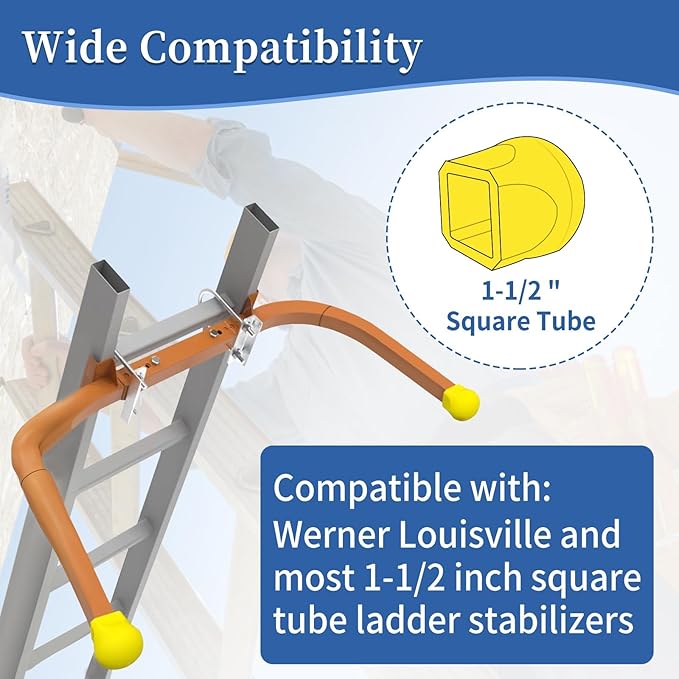 Ladder Stabilizer Bumpers Compatible with Werner Extension Ladder Stabilizer, 2 Pack Non-Slip Ladder Covers Replacement, Standoff Stabilizer Rubber End Caps Pads for 1-1/2" Square Tube Rubber Ladder