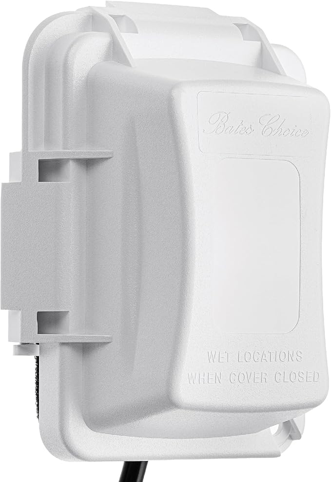Bates Choice Weatherproof Electrical Outlet Cover, 1-Gang, White Plastic Outdoor Outlet Cover, Plug-In, 120 Volts AC, Compatible with All Devices