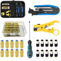 Coax Cable Crimper Tool Kit, Coaxial Compression Tool for rg6 rg59 rg11, Wire Stripper, 10pcs RG6 F Male and Female Connectors, Screwdriver