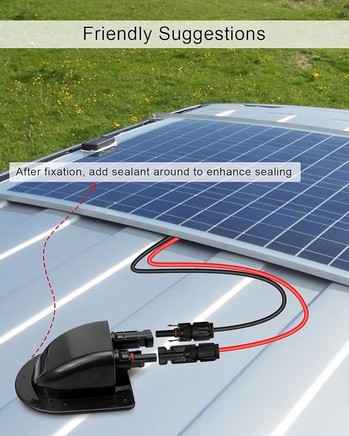 Waterproof Solar Connector Entry Gland Cable Junction Box Through RV Roof Solar Entry Housing with 10Ft 10AWG Extension Cable, Connector on RV Boat Van Camper, Black