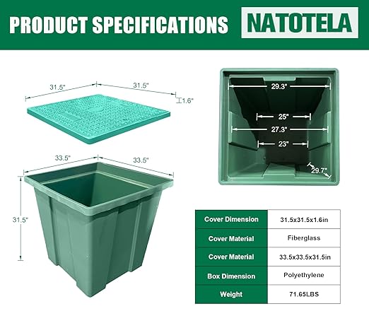 33.5x33.5x31.5in Underground Splice Boxes W/FRP Inspection Cover Large Enclosure Precast Polyethylene Distribution Pull Box Access Electrical Junction Boxes Drillable Tapered Wiring Chamber