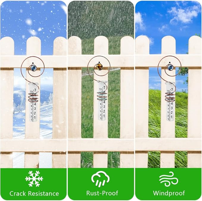 2PS Rain Gauge Outdoor,7 Inch Capacity Rain Gauge Replacement Tube with Metal Rack Holder,Wall Mount Hanging Water Gauge for Rain,Outdoor Measure Guages for Yard Fence Garden Farm
