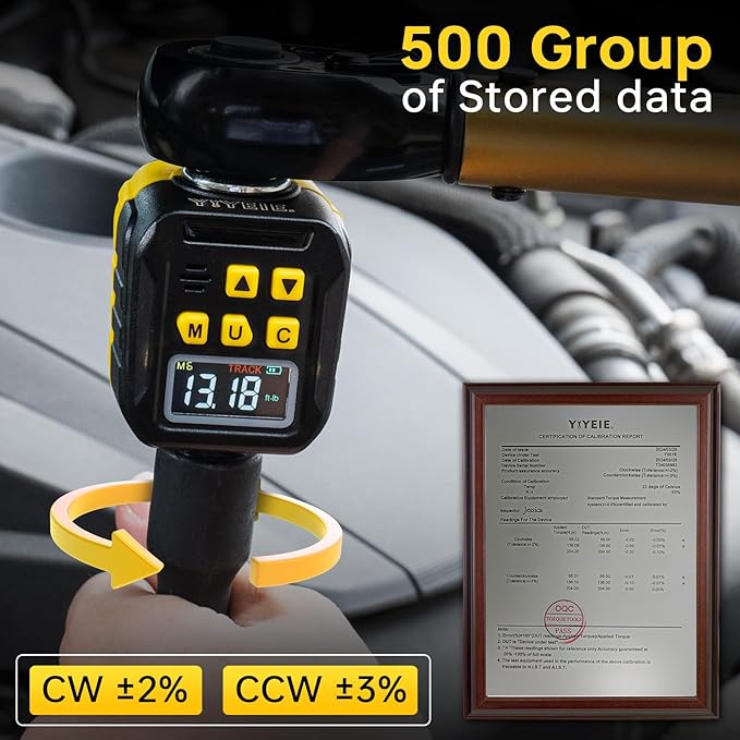 1/2" Digital Torque Adapter, 7.4-147.5 Ft-lb/10-200 Nm, Color LCD, Digital Torque Wrench Adapter with ±2% Accuracy, Torque Wrench Calibration Tool with 3/8'' & 1/4'' Adapters for Car