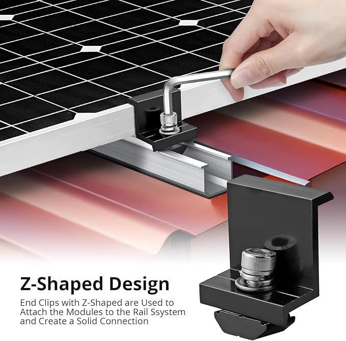 Anbte 10 PCS Solar Panels Brackets 40mm, Aluminium 6 x T-Shaped Mid Clamps + 4 x End Clamps, Solar Panel Mounting Brackets for Metal, Tin, Flat, Sheet Roofs, RV, Black
