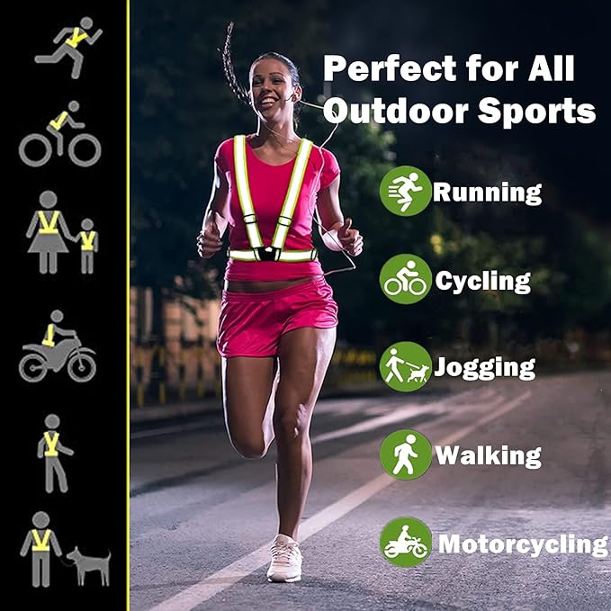 Reflective Vest, High Visibility Safety Vest Straps Reflective Gear for Night Running Walking Cycling for Men Women Kids