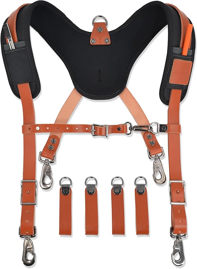 WELKINLAND Top-Grain Tool Belt Suspenders for Men, Heavy-Duty Tool Belt Suspenders, Construction Comfy Padded Tool Belts Suspender