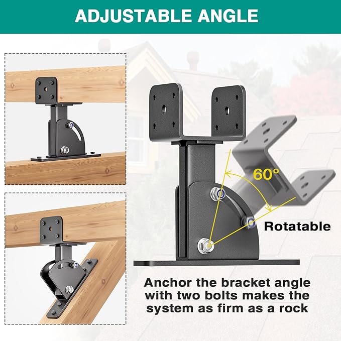 Pergola Brackets 4x4 (Actual Size:3.5"×3.5") Adjustable Angles Saddle Roof Riser Brackets for Patio Cover 304 Stainless Steel Pergola Bracket Kit Patio Roof Riser Patio Kit, 1Pack