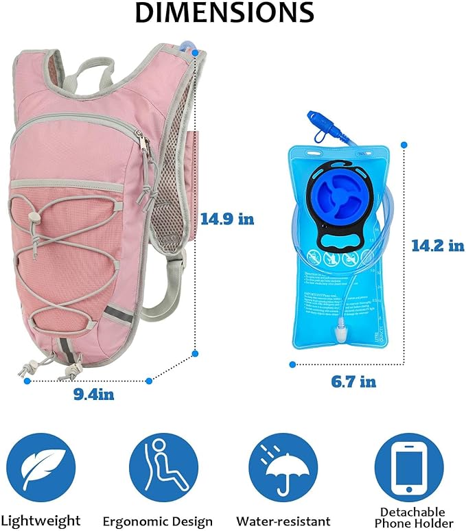 Lightweight Hydration Backpack 2L Water Bladder Pack for Running, Cycling, Hiking – Anti-Theft Water Backpack with Phone Holder, Trekking Pole Holder & Reflective Strips for Men & Women