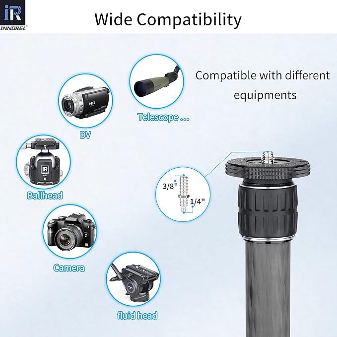 INNOREL ER322C Universal Carbon Fiber Tripod Center Column Extension Pole - 10 Layers, 32.5mm Tube, 55lbs Max Load, Black, Compatible with DSLR Camera, Tripod & Monopod
