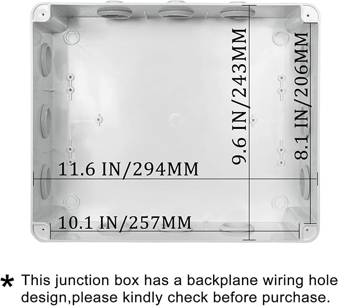 Sunnyglade ABS Plastic Electrical Junction Box IP65 Waterproof Universal Outlet Box Durable Outdoor Electrical Gang Box White （11.8 x 9.8 x 4.7 inch）