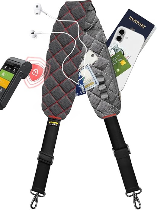 Ultra Comfortable Shoulder Strap Bag Belt with Anti-Theft Pockets and Padded, 2 Tone Reversible Use, Stylish & Secure