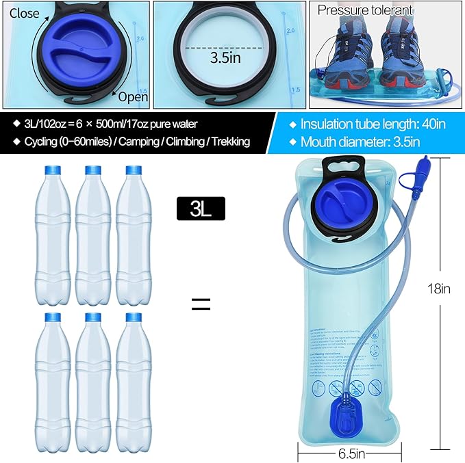 1.5L/2L/2.5L/3L Hydration Bladder, Large Opening Water Storage Bladder Bag, for Cycling Hiking Camping