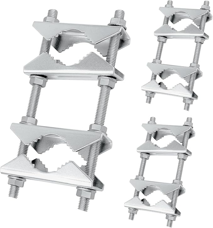 3 Pack Antenna Mast Clamp 2 inch Pole to Pole Mounting Kits Heavy Duty Mast to Mast Bracket with V Jaw Block for TV CB Ham Antenna, Weather Station, Pipes