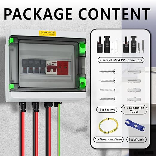 Solar Combiner Box DC600V,2 String PV Combiner Box with 32A Circuit Breaker,Pre-Wired IP65 Waterproof Enclosure,Lighting Surge Protector& 32A Fuses for Off-Grid Solar System&RV