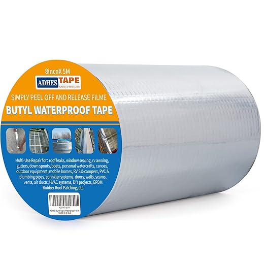 ADHES Upgrade Butyl Tape Waterproof Tape, 1.2mm Thick, 8 inch x 16 feet, Aluminum Foil Tape Butyl Sealant Tape for RV Repair, Window, Boat and Pipe Sealing, Glass & EDPM Rubber Roof Patching, Silver