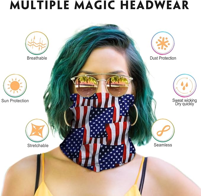 Venswell Neck Gaiter Face Mask Men Women,Seamless Bandana Rave Face Cover Scarf Mask,Balaclava,Headband, Head Wrap,Headwear