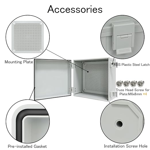 Junction Box IP65 Waterproof Electrical Box Outdoor ABS Plastic Project Box Hinged Shell Universal Enclosure Box with Mounting Plate, Wall Brackets, Cable Glands 11.8" x 11.8" x 7.1"