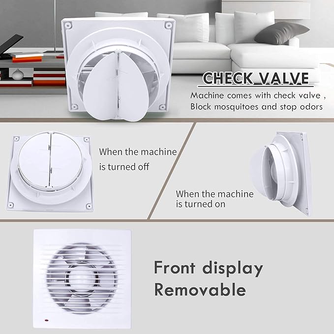 HUGOOME Exhaust Fan, 18W Ventilation Extractor with Anti-backflow Check Valve Ultra Thin, Window and Wall Mount Vent Fans for Kitchen Bathroom Greenhouse Garage (6 inch / 110V) Thin fan