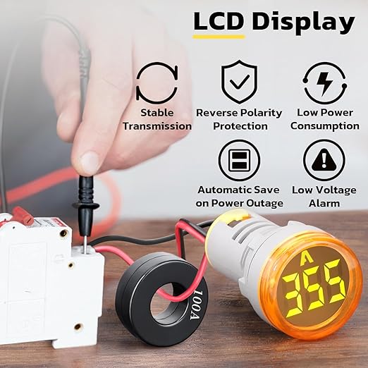 DROK AC Amp Meter 100A, Pack of 3 AC 0-100A Current Tester Digital Larger LED Screen Current Meter Suitable for 110V 220V Green Red Yellow Signal Indicator Light Panel