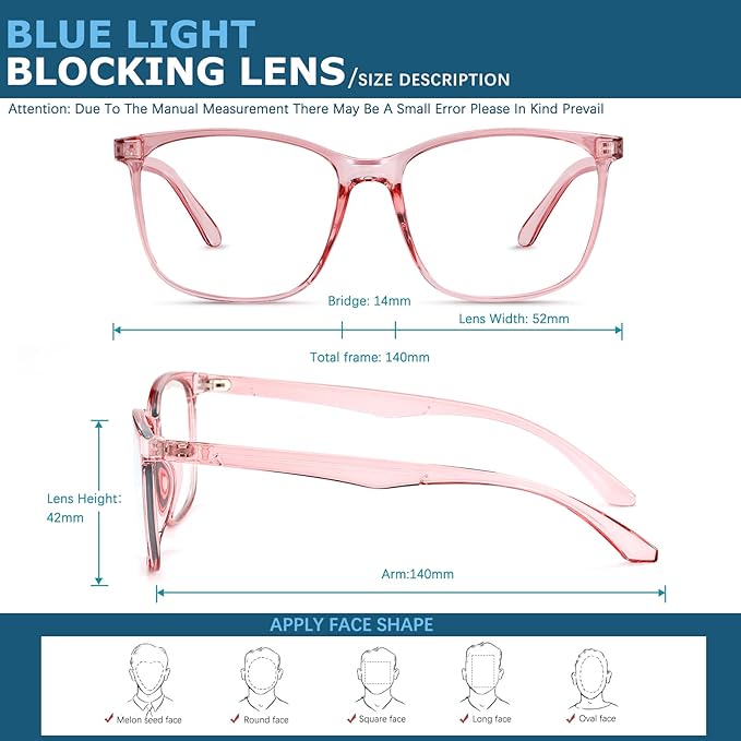 Blue-Light Blocking Glasses Computer Reading/Gaming/TV/Phones Glasses Fashion Anti Eyestrain Glasses for Women Men（B8 Douhua + Pink）