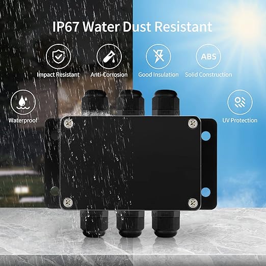 ABS IP67 Waterproof Dustproof Electrical Junction Box, with 15A 600V Barrier Terminal Cable Connector, 3 in/3 Out Power Junction Box（3.93 * 2.67 * 1.96in）