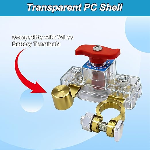 Car Battery Power Cut-Off Switch Breaker, Pure Copper Stable Transmission High Conductivity Disconnect Switch Smart Car Battery Disconnect Switch Clear PC Shell for Car Truck Boat Rv Supplies