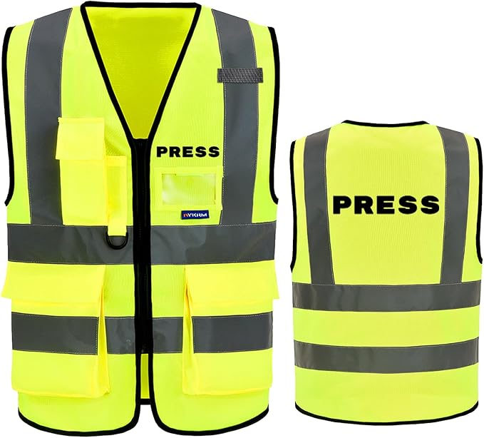 Reflective Security Safety Vests Heavy Duty with 7 Pockets and Front Zipper