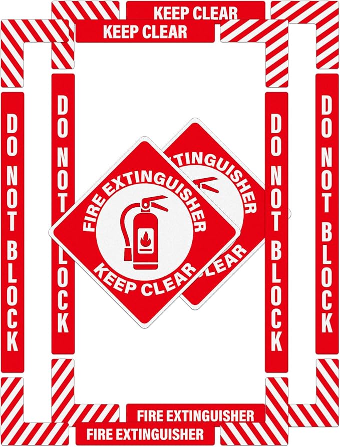2 Pack Fire Extinguisher Signs Self Adhesive Keep Clear Do Not Block Floor Sign with Strips Waterproof Vinyl Fire Extinguisher Floor Marking Kits for Business Warehouse Office