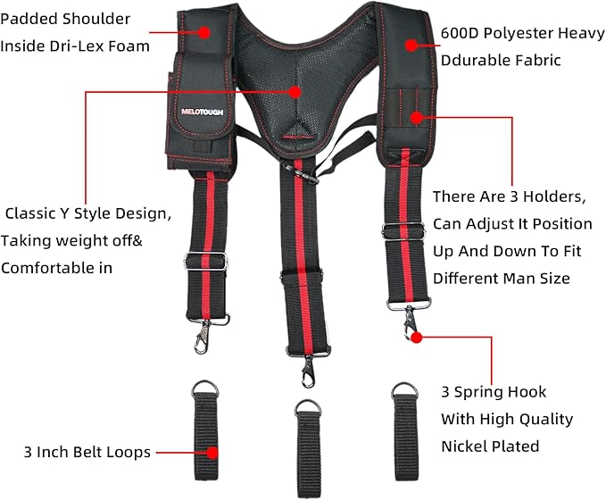 MELOTOUGH Tool Belt Suspenders for Work Belt Suspenders Heavy Duty Padded Suspenders for Electrician/Construction/Farmer