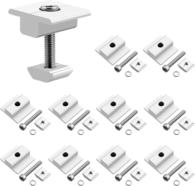 Anbte 10pcs Solar Panels Centre Clamps 30mm, Aluminium Solar Panel Mounting Brackets T-Shaped Mid Clamps Solar Panel Bracket Kit for Metal Roof, Tin Roof, Flat Roof, Sheet Roof