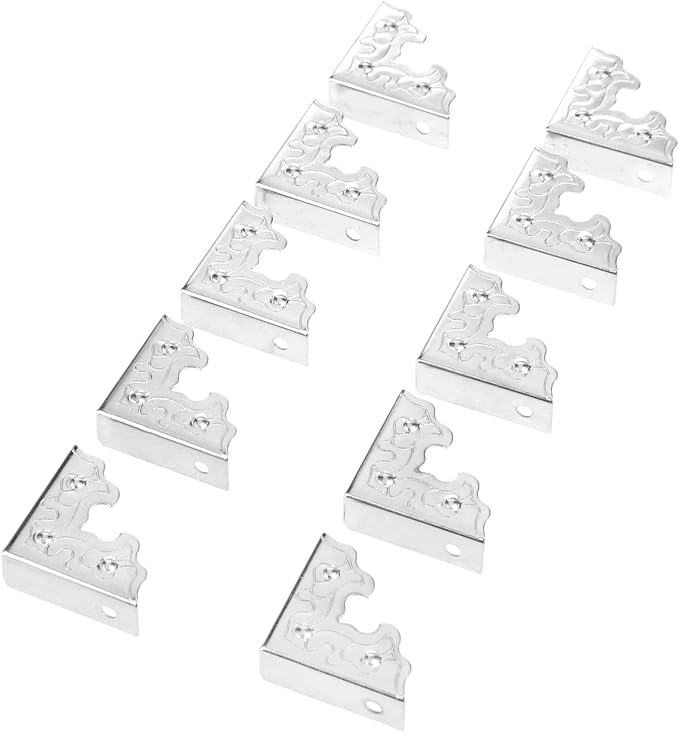 dophee 10Pcs Metal Decorative Corner Protectors, Vintage Style Edge Safety Guards Covers for Picture Frame Jewelry Box Gift Box Wooden Case Cabinet Furniture, Silver 0.98"x0.98"x0.35"