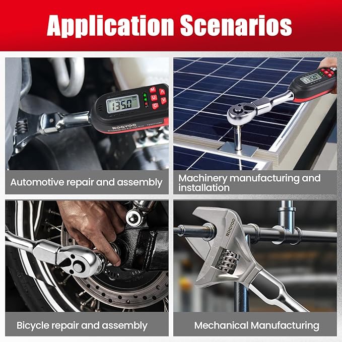Adjustable Digital Torque Wrench 5-100 ft.lb/6.8-135 N.m, Interchangeable Electronic Torque Wrench with 42 mm Open End and 1/2 inch Ratchet, 2% Accuracy, LED Buzzer Alert, for HVAC