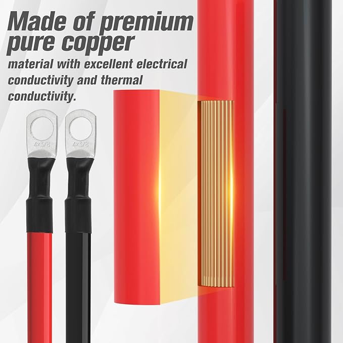 4 AWG Battery Cable 4AWG Gauge Battery Inverter Cables for Automotive Solar Marine Boat RV Car Motorcycle (4 AWG, 18in, 3/8")