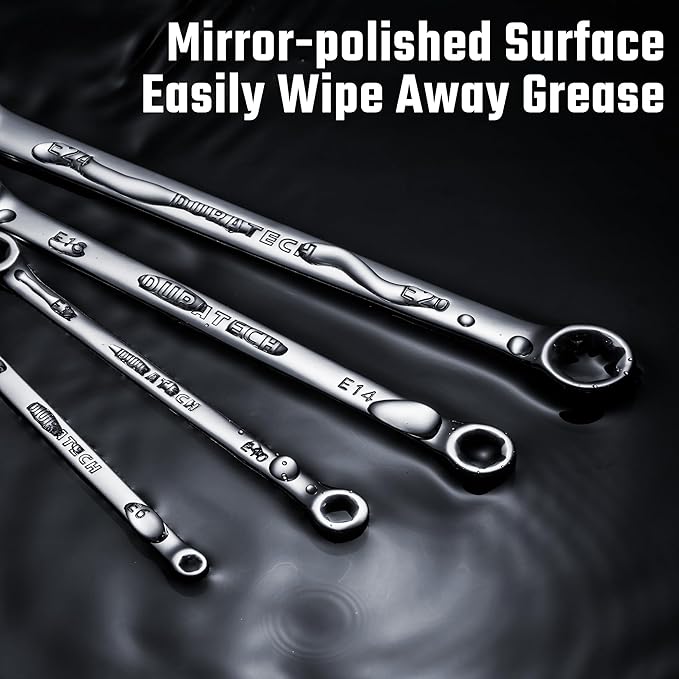 DURATECH 4-Piece E-Torx Wrench Set, Double Box End Wrench Set, CR-V Steel, Including E6*E8, E10*E12, E14*E18 and E20*E24, Organized in Pouch